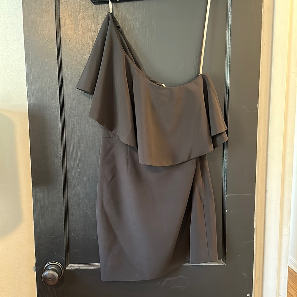 Fame and Partners NWT US size 8 black one shoulder mini dress